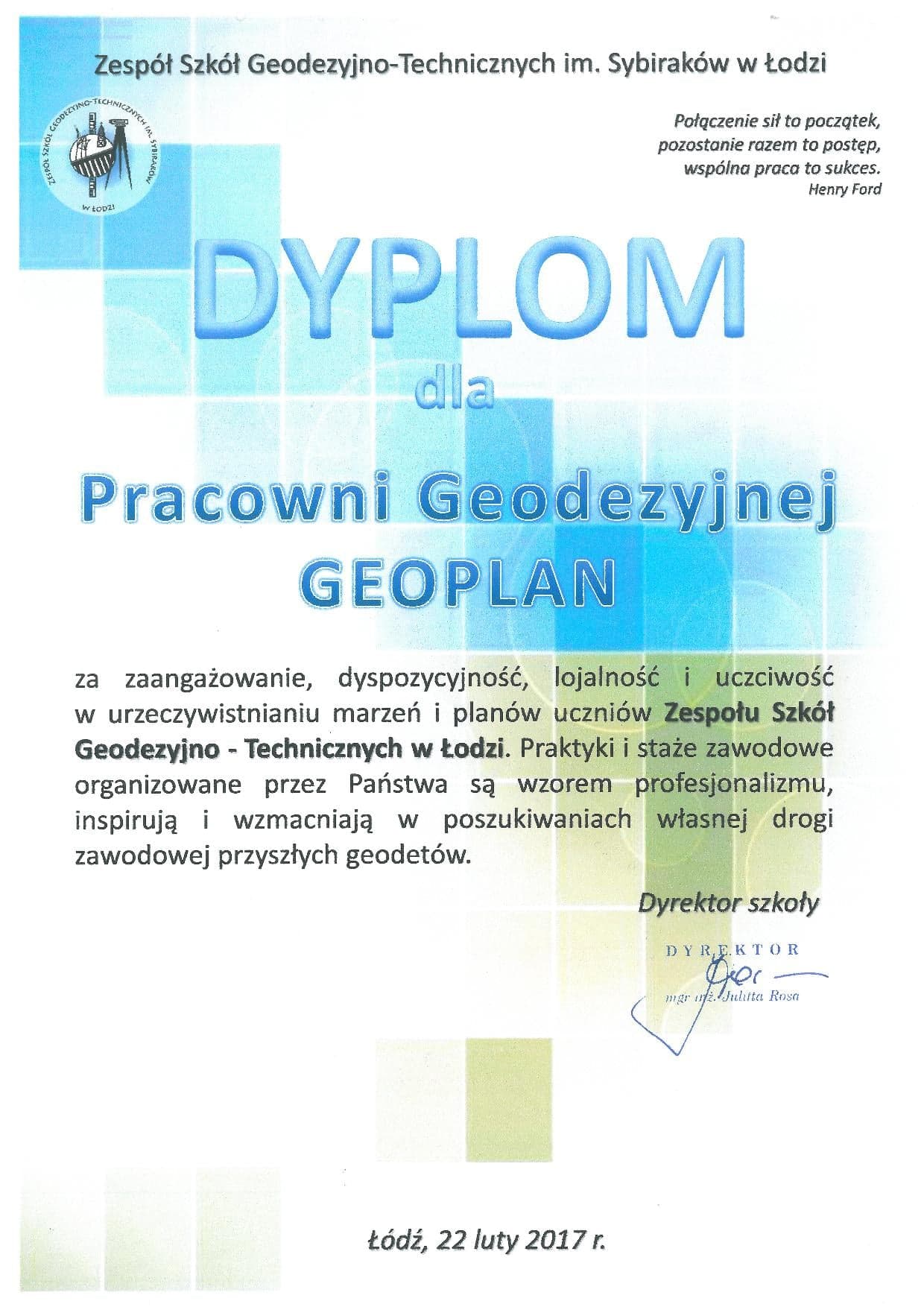 Dyplom i podziękowanie