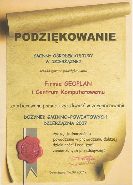Dyplom i podziękowanie