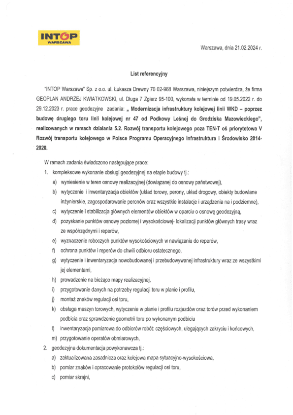 INTOP Warszawa Sp. z o.o. - referencja