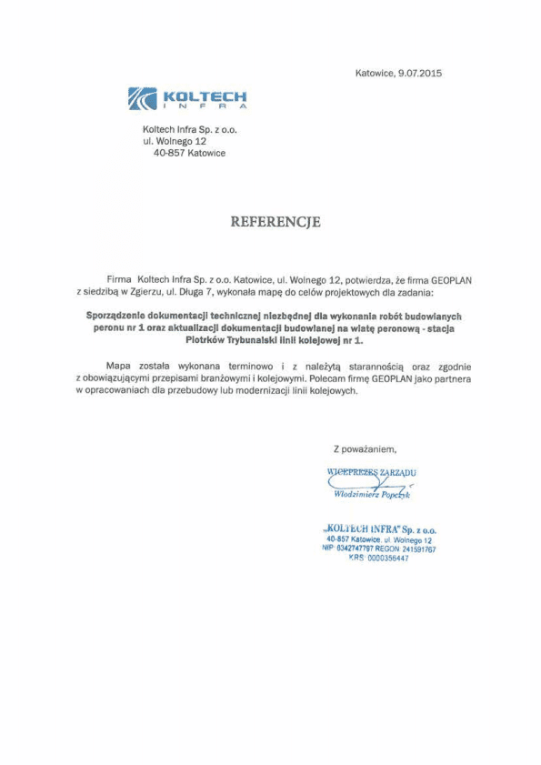 KOLTECH INFRA Sp. z o.o. - referencja