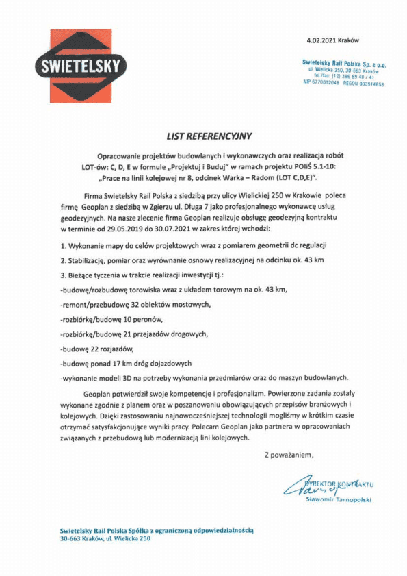 SWIETELSKY RAIL Polska Sp. z o.o. - referencja