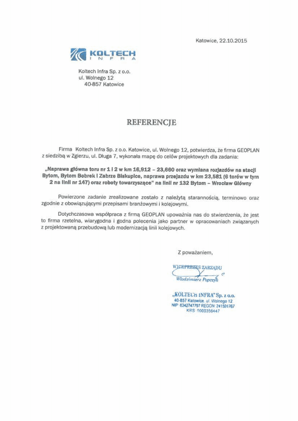 KOLTECH INFRA Sp. z o.o. - referencja