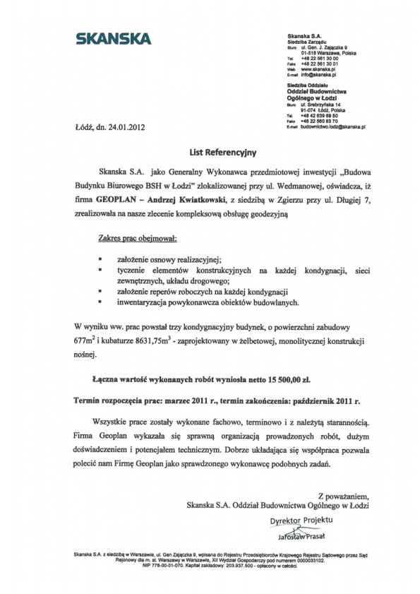 SKANSKA S.A. - referencja